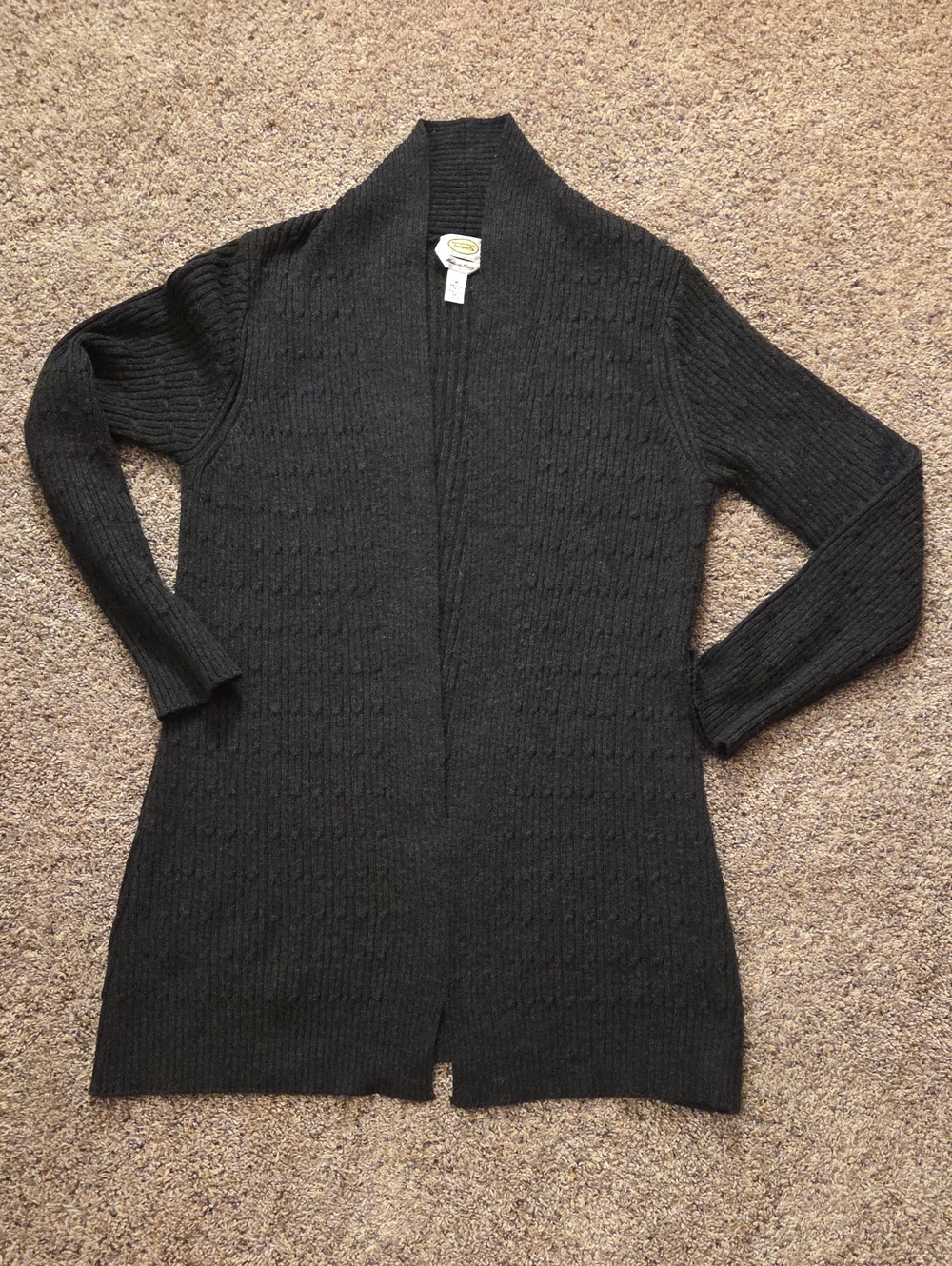 Talbots 100% Merino Wool Open-Front Long Cardigan Charcoal Grey Women's Medium